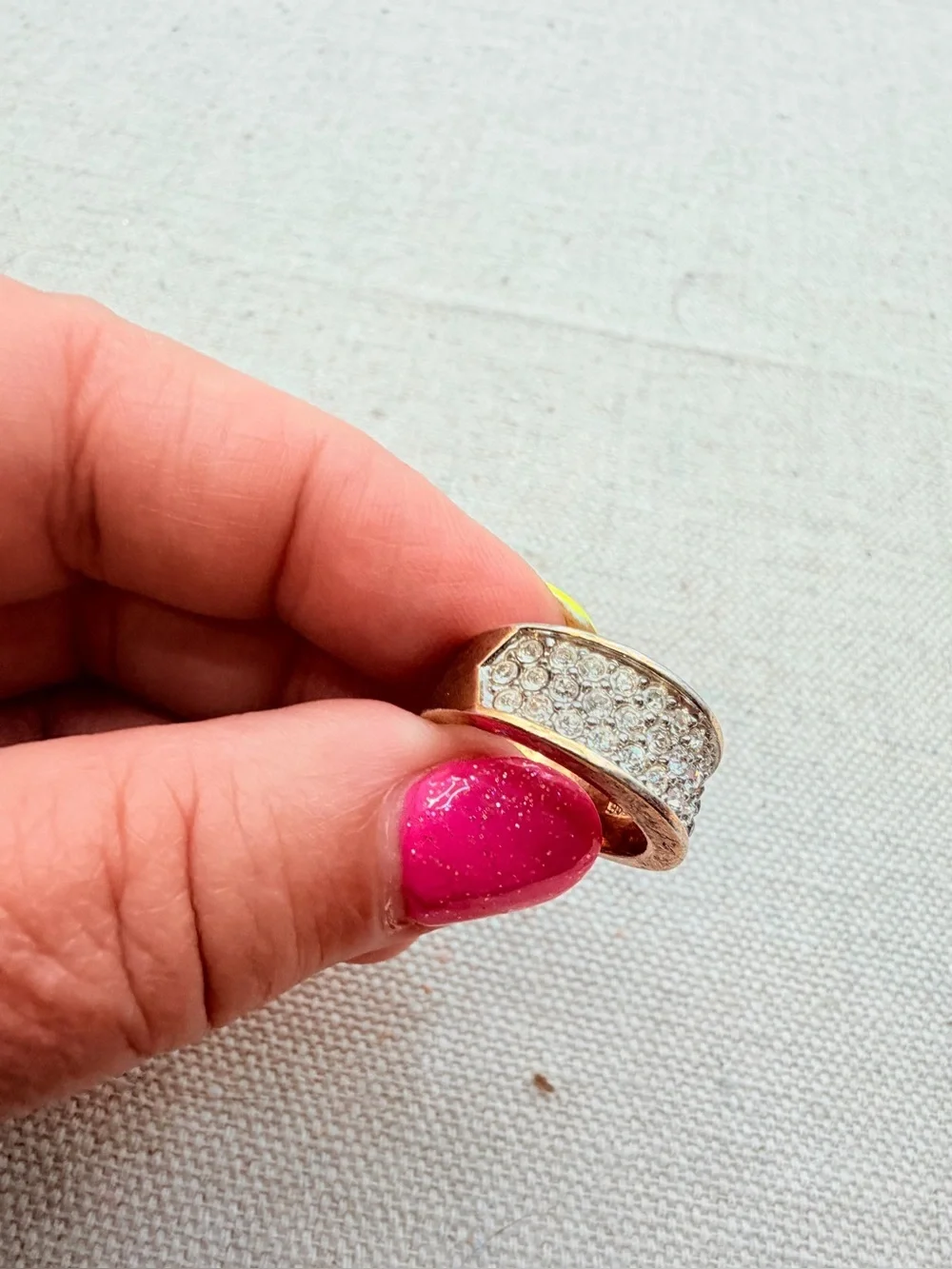 Gold-Tone Pave Crystal Wide Band Ring